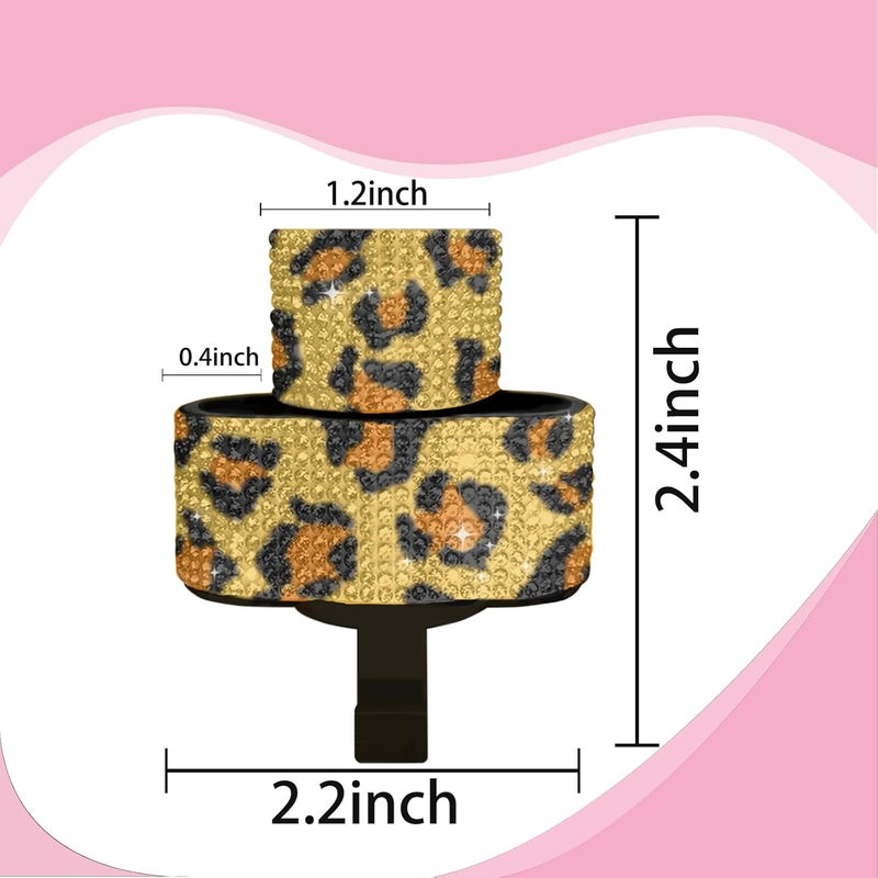 I3DIDEA Bling Car Chapstick Holder with Rhinestones,2-in-1 Compact Lipstick & Sunglasses Holder | Adhesive Mount Cosmetic Organizer | Car Interior Accessories for Women (Leopard Print) - Image 3